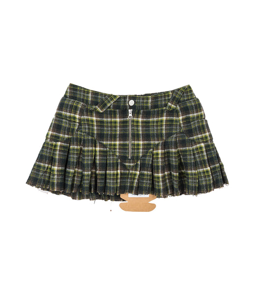 PLEATED MOTO UPCYCLED SKIRT GREEN/BLACK