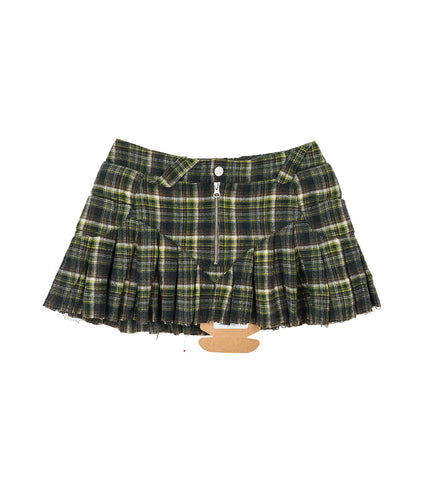 PLEATED MOTO UPCYCLED SKIRT GREEN/BLACK PLEATED MOTO UPCYCLED SKIRT GREEN/BLACK