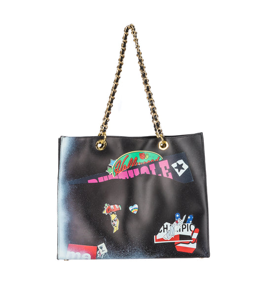 TROMPE LOEIL LEATHER TOTE BAG BLACK