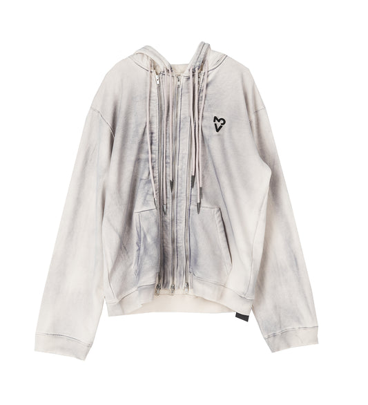 THREE ZIP HOODIE DUSTY WHITE