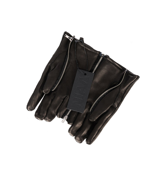 ZIP LEATHER GLOVES BLACK