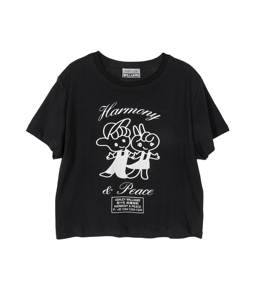 CROPPED T-SHIRT HARMONY & PEACE BLACK