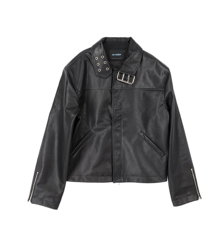 COLLAR BELT LEATHER JACKET BLACK COLLAR BELT LEATHER JACKET BLACK