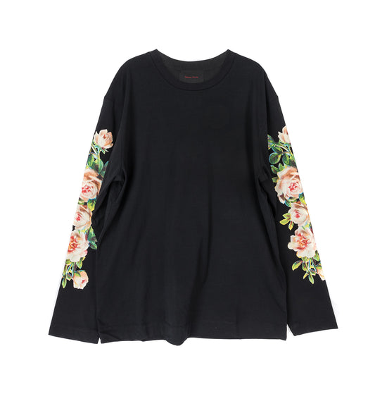 ROSE BANQUET PRINT LONG SLEEVE T-SHIRT BLACK
