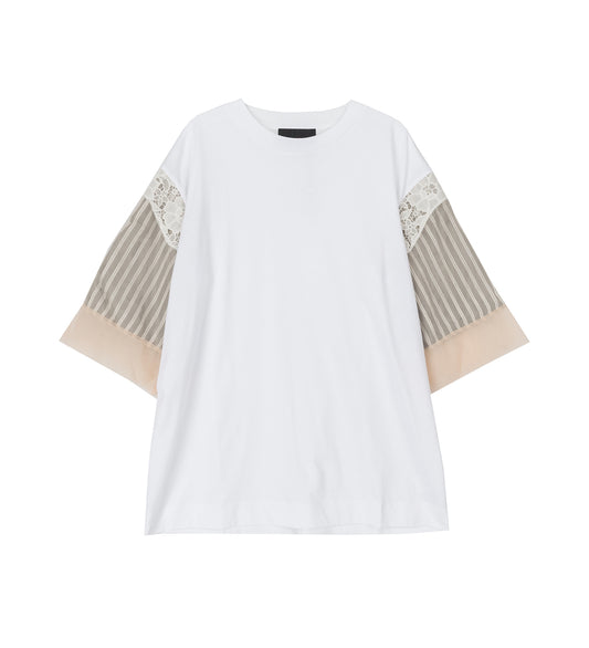 TRAPPED LACE PATCHWORK T-SHIRT WHITE/NUDE