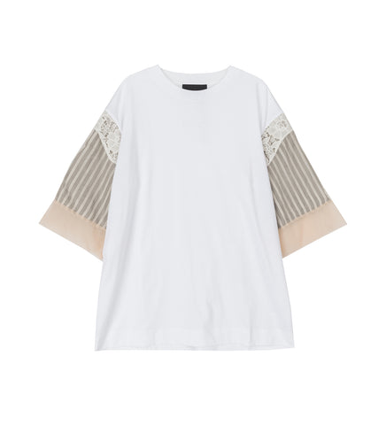 TRAPPED LACE PATCHWORK T-SHIRT WHITE/NUDE TRAPPED LACE PATCHWORK T-SHIRT WHITE/NUDE