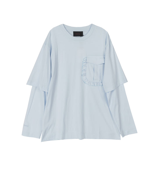RUFFLE POCKET LONG SLEEVE LAYERED T-SHIRT PALE BLUE