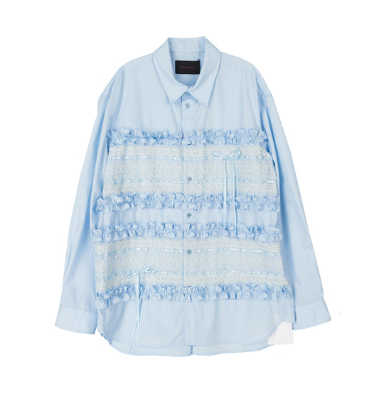 RIBBON TRIM EASY SHIRT BABY BLUE/CREAM