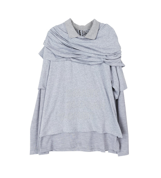 MULTI LAYER LS T-SHIRT SMART SLOGAN T-SHIRT GREY