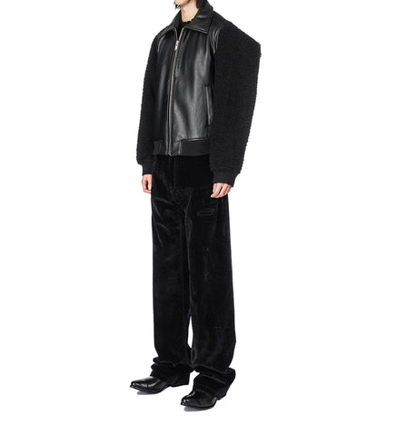 FAUX SHEARLING LEATHER BOMBER JACKET BLACK FAUX SHEARLING LEATHER BOMBER JACKET BLACK