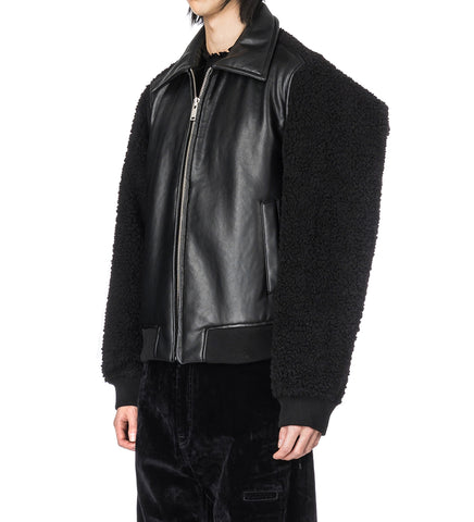 FAUX SHEARLING LEATHER BOMBER JACKET BLACK FAUX SHEARLING LEATHER BOMBER JACKET BLACK