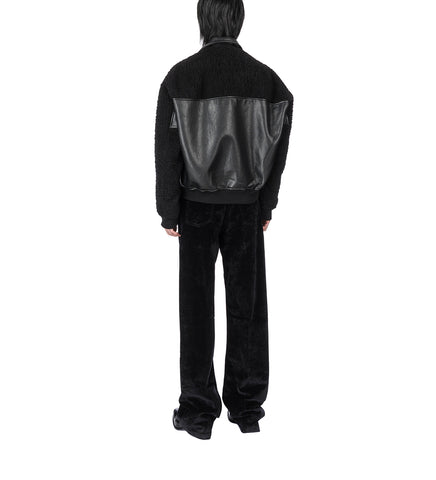 FAUX SHEARLING LEATHER BOMBER JACKET BLACK FAUX SHEARLING LEATHER BOMBER JACKET BLACK