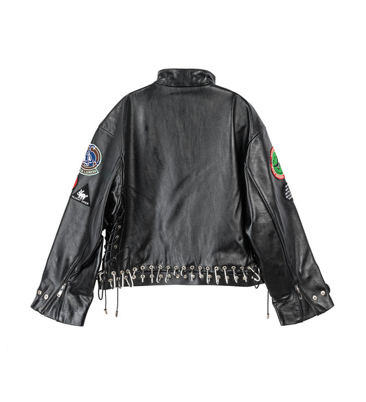 PATCH BLACK LEATHER JACKET BLACK
