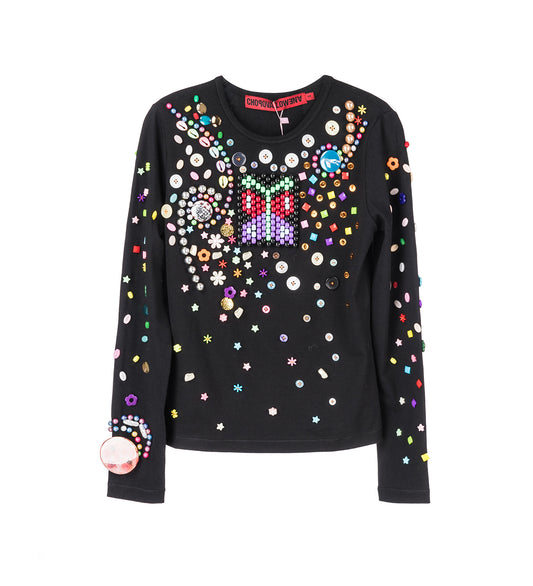 NIGHT DEFUNCT BEADED JERSEY TOP BLACK