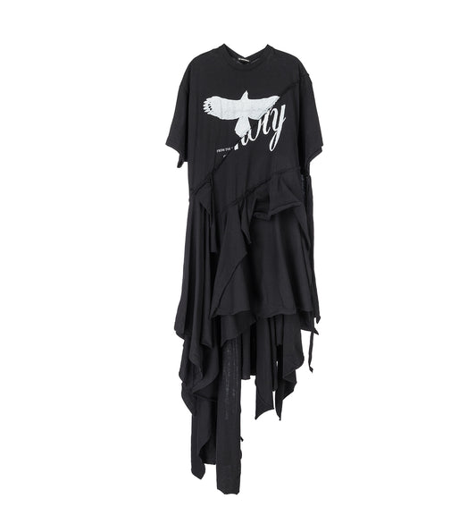 GUUSTA LONG HIGH COMFORT DECONSTRUCTED DRESS BLACK