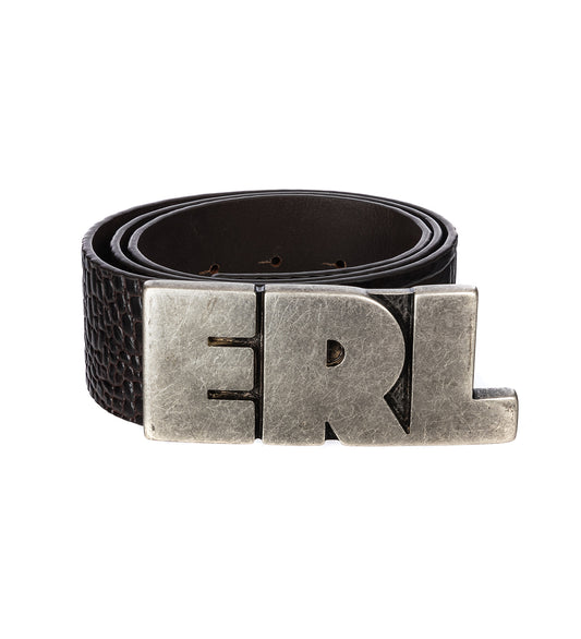 LOGO CROCO EFFECT LEATHER BELT BROWN
