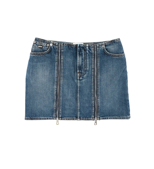 DENIM FRONT ZIPPED MINI SKIRT VINTAGE BLUE