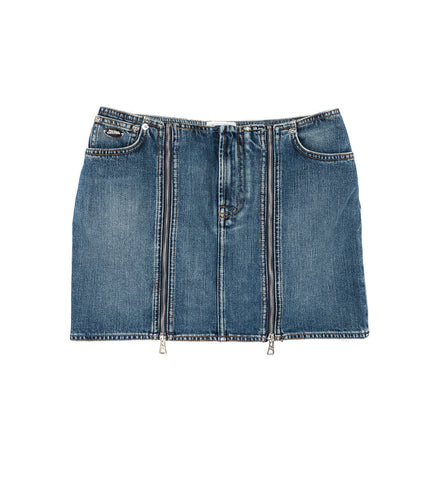 DENIM FRONT ZIPPED MINI SKIRT VINTAGE BLUE DENIM FRONT ZIPPED MINI SKIRT VINTAGE BLUE