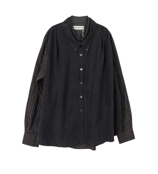 DOUBLE BORROWED SHIRT BLACK FAUX LUMBERJACK CHECK
