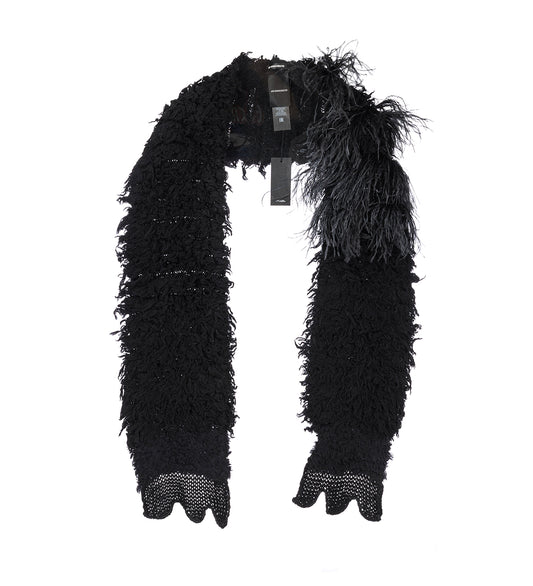 OFKE KNIT SCARF WITH FEATHERS BLACK