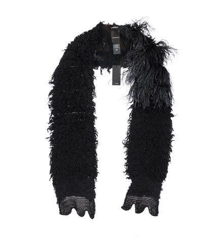 OFKE KNIT SCARF WITH FEATHERS BLACK OFKE KNIT SCARF WITH FEATHERS BLACK