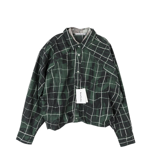 SAYER LS PAPERY POPLIN PAINTED CHECK GREEN/GREY