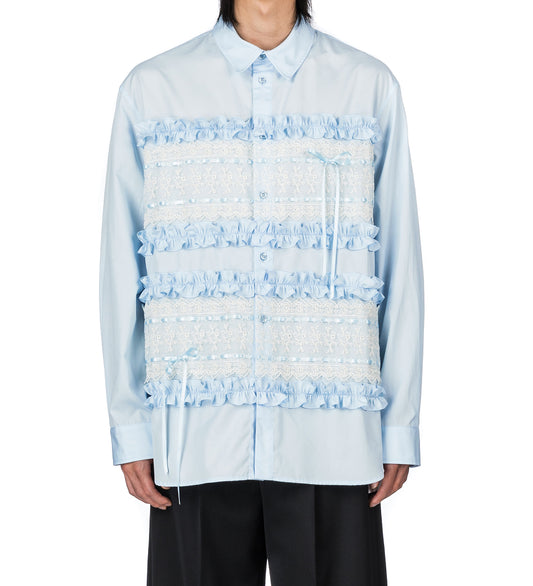 RIBBON TRIM EASY SHIRT BABY BLUE/CREAM
