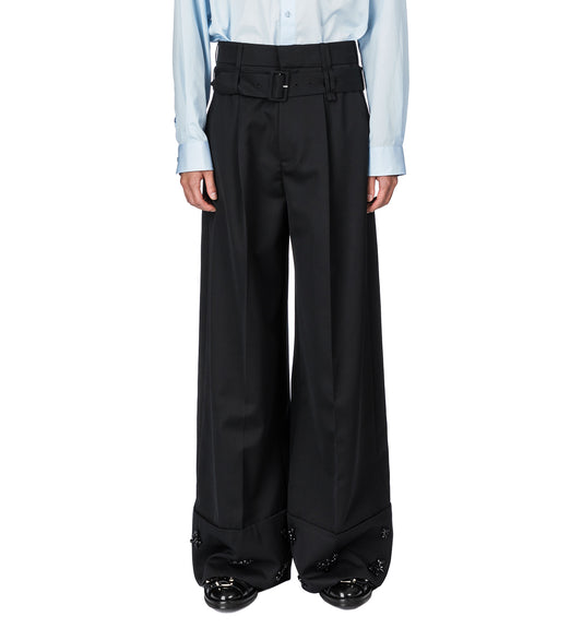 CROPPED WIDE LEG MULTI BELT LOOP TROUSERS BLACK/JET
