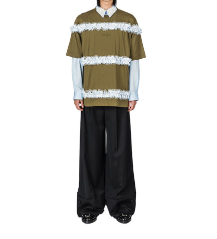 RUFFLE FRILL T-SHIRT KHAKI/PALE BLUE RUFFLE FRILL T-SHIRT KHAKI/PALE BLUE