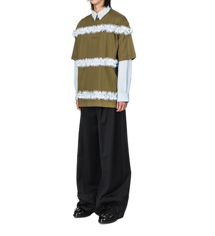 RUFFLE FRILL T-SHIRT KHAKI/PALE BLUE RUFFLE FRILL T-SHIRT KHAKI/PALE BLUE