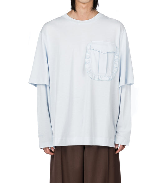 RUFFLE POCKET LONG SLEEVE LAYERED T-SHIRT PALE BLUE