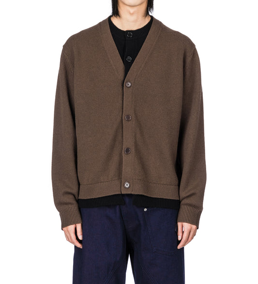 CONTRAST LAYERED CARDIGAN BROWN