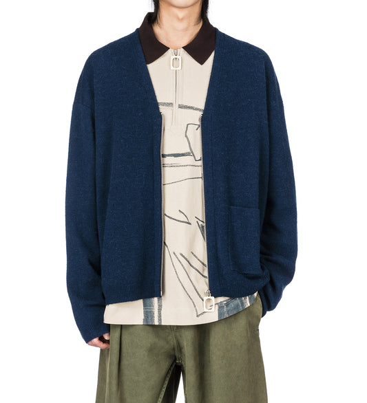 V NECK ZIP UP CARDIGAN STEEL BLUE