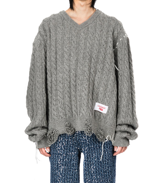 LABEL CABLE KNITTED JUMPER GREY