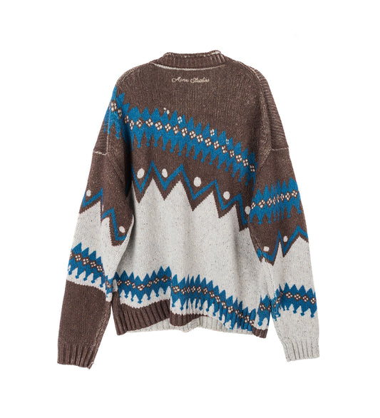JACQUARD WOOL CARDIGAN BROWN/MULTI