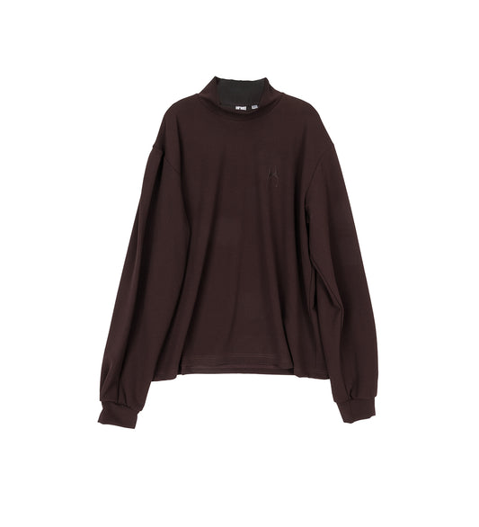 MOCK NECK LS TOP BROWN