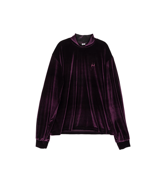 MOCK NECK LS VELVET TOP BORDEAUX