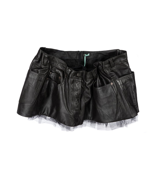 SCRUNCH LEATHER SKIRT BLACK MEDIUM