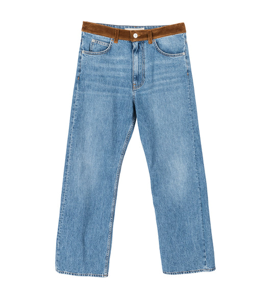 DENIM TROUSERS WITH VELVET WAISTBAND BLUE