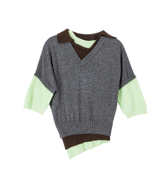 TRIPLE SWEATER GREY/BROWN/APPLE GREEN