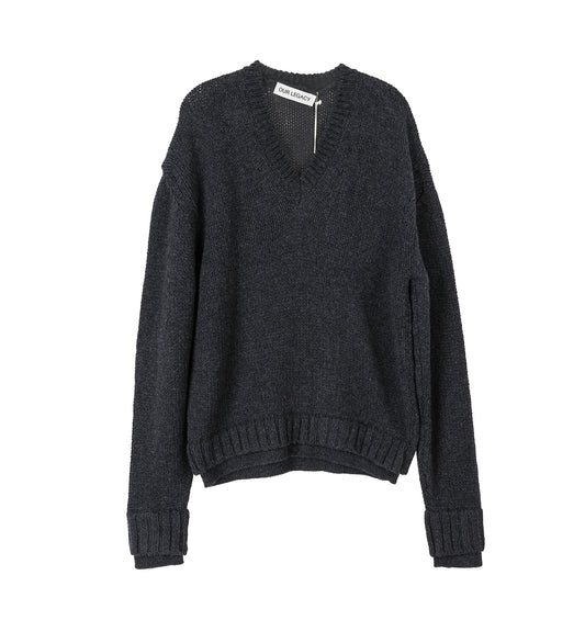 FALSE V-NECK CHARCOAL LOW TWIST MERINO