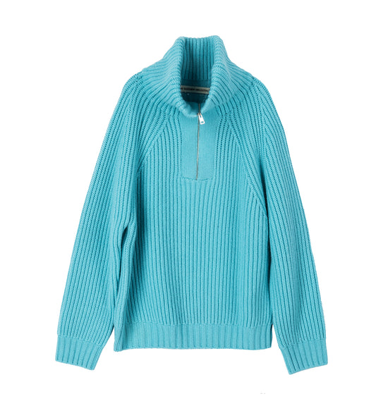 MICHEL EXAGGERATED RIB CASHMERE HALF ZIP LIGHT TURQOISE