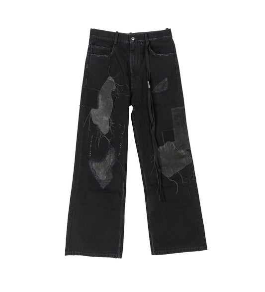 MODEST 5-POCKETS RELAXED FLARED TROUSERS FADED BLACK