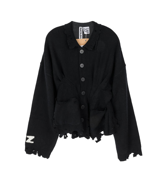 DISTRESSED SHAPED CARDIGAN BLACK