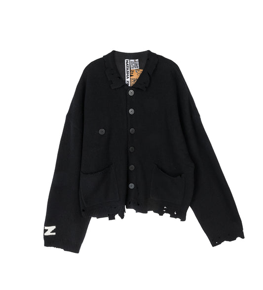 DISTRESSED CARDIGAN BLACK