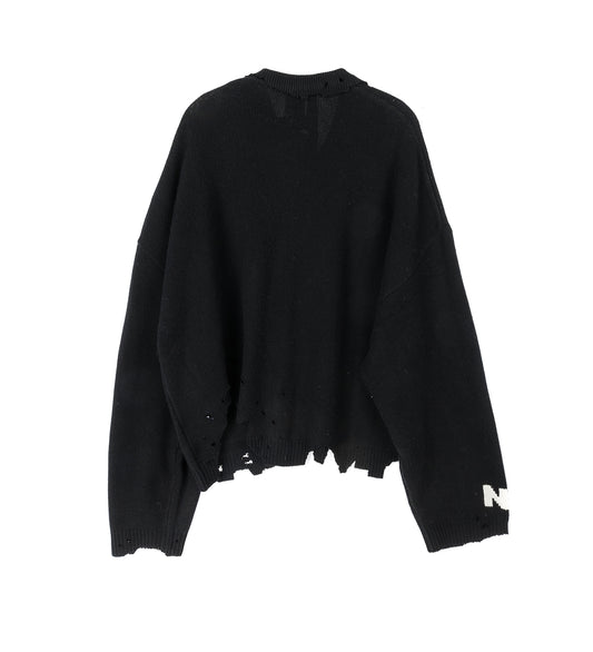 DISTRESSED CARDIGAN BLACK