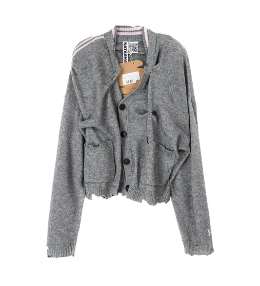 DISTRESSED CORSETED CARDIGAN GREY