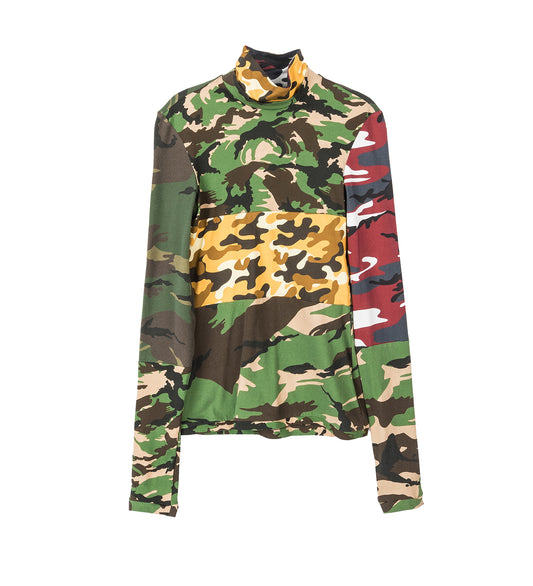 PATCHWORK CAMO JERSEY TOP GREEN/YELLOW