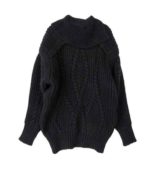 CONTRAST HIGH NECK CHUNKY KNIT JUMPER BLACK/BLACK