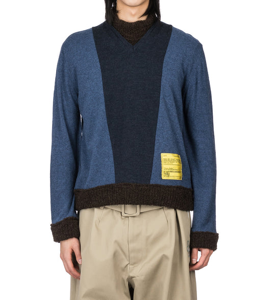 RECODED BY AALTO KNIT PATCHWORK MOCK NECK NAVY